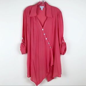 Soft Surroundings Coral Wrap Tunic Asymmetrical L
